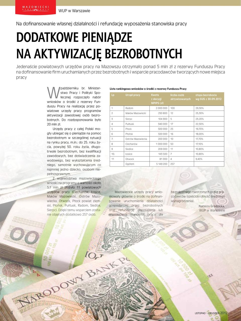 Ministerstwo Pracy i Polityki Społecznej rozpoczęło nabór wniosków o środki z rezerwy Funduszu Pracy na realizację przez powiatowe urzędy pracy programów aktywizacji zawodowej osób bezrobotnych.