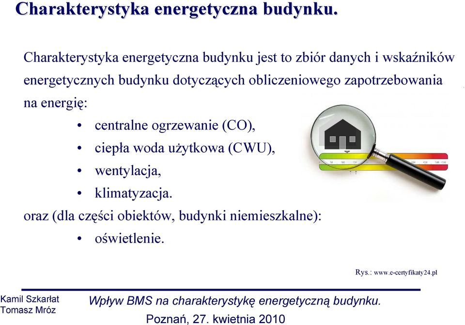 budynku dotyczących obliczeniowego zapotrzebowania na energię: centralne ogrzewanie (CO),