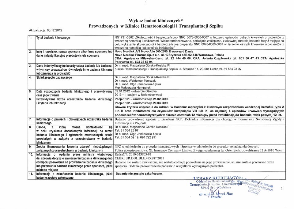 Wieloorandomizowane, podwójnie zaślepione, z aktywną kontrolą badanie fazy 3 mające na celu wykazanie skuteczności i bezpieczeństwa preparatu NNC 0078-0000-0007 w leczeniu ostrych krwawień u