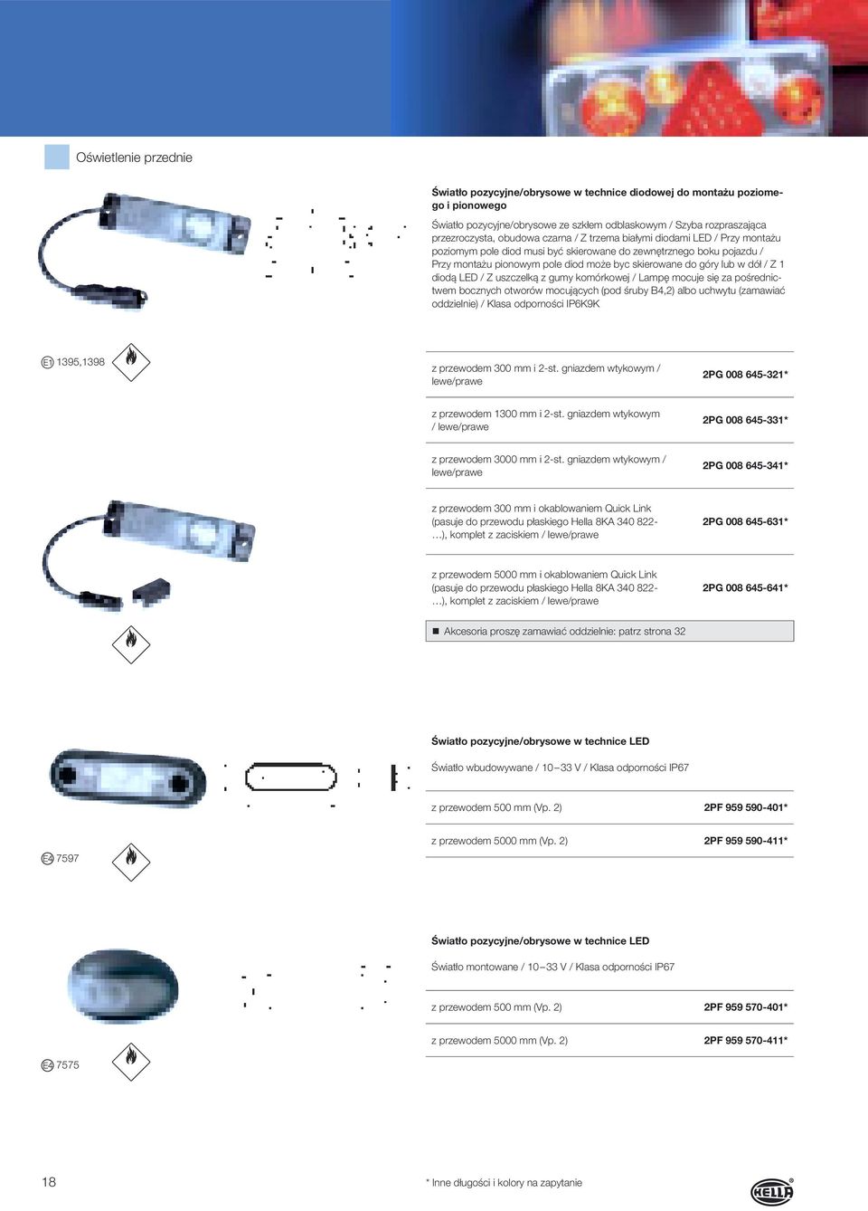 diodą LED / Z uszczelką z gumy komórkowej / Lampę mocuje się za pośrednictwem bocznych otworów mocujących (pod śruby B4,2) albo uchwytu (zamawiać oddzielnie) / Klasa odporności IP6K9K 1395,1398 z