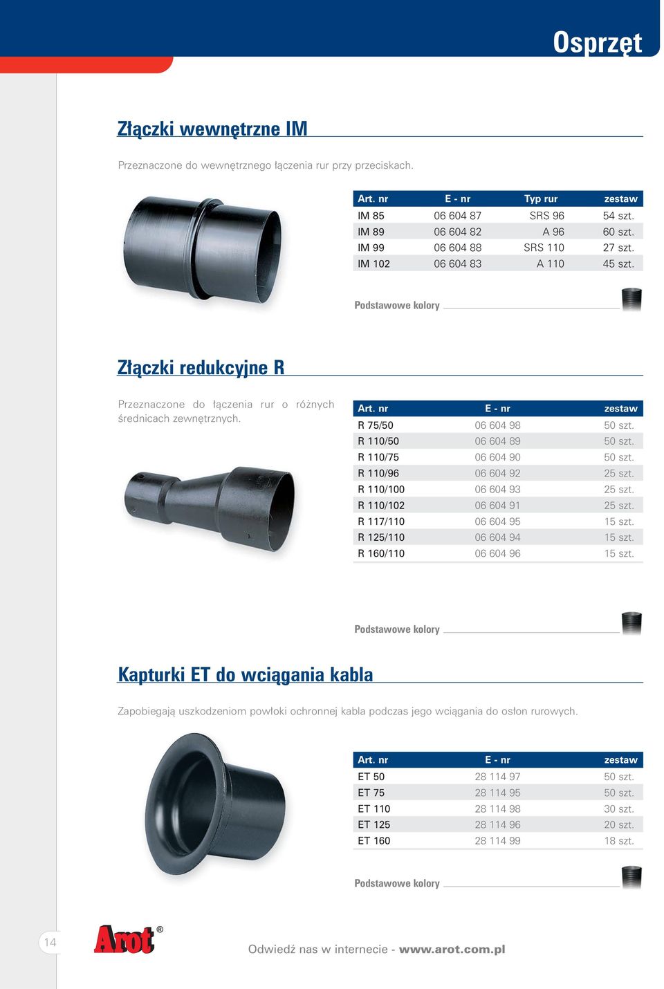 R 110/75 06 604 90 50 szt. R 110/96 06 604 92 25 szt. R 110/100 06 604 93 25 szt. R 110/102 06 604 91 25 szt. R 117/110 06 604 95 15 szt. R 125/110 06 604 94 15 szt. R 160/110 06 604 96 15 szt.