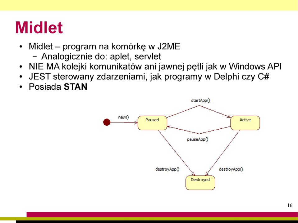 komunikatów ani jawnej pętli jak w Windows API JEST