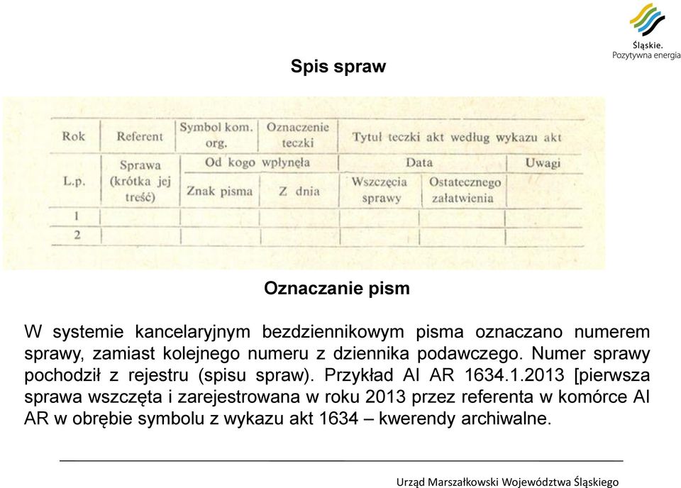 Numer sprawy pochodził z rejestru (spisu spraw). Przykład AI AR 16