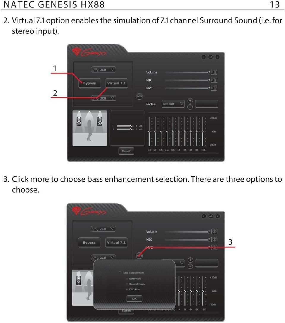 1 channel Surround Sound (i.e. for stereo input).