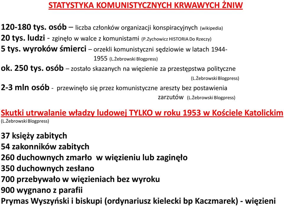 Żebrowski Blogpress) 2-3 mln osób - przewinęło się przez komunistyczne areszty bez postawienia zarzutów (L.