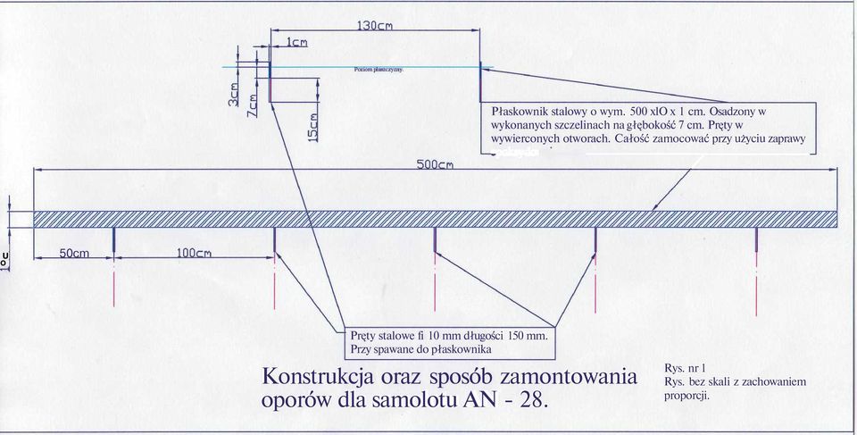 Całość zamocować przy użyciu zaprawy U O 0cm Pręty stalowe fi 0 mm długości 0 mm.