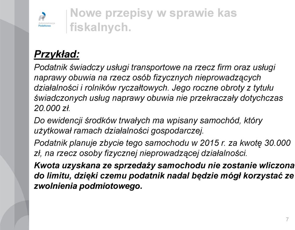 Jego roczne obroty z tytułu świadczonych usług naprawy obuwia nie przekraczały dotychczas 20.000 zł.