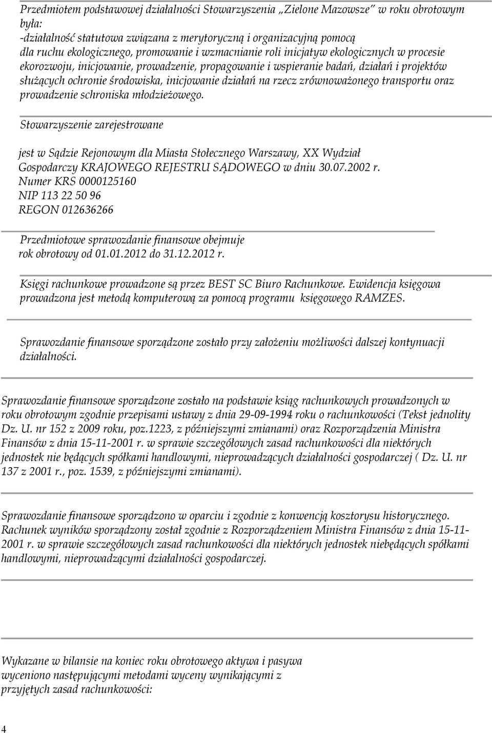 rzecz zrównoważonego transportu oraz prowadzenie schroniska młodzieżowego.