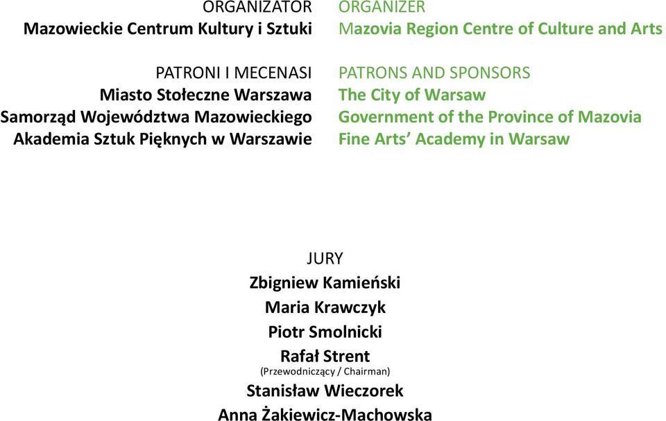 SPONSORS The City of Warsaw Government of the Province of Mazovia Fine Arts Academy in Warsaw JURY Zbigniew
