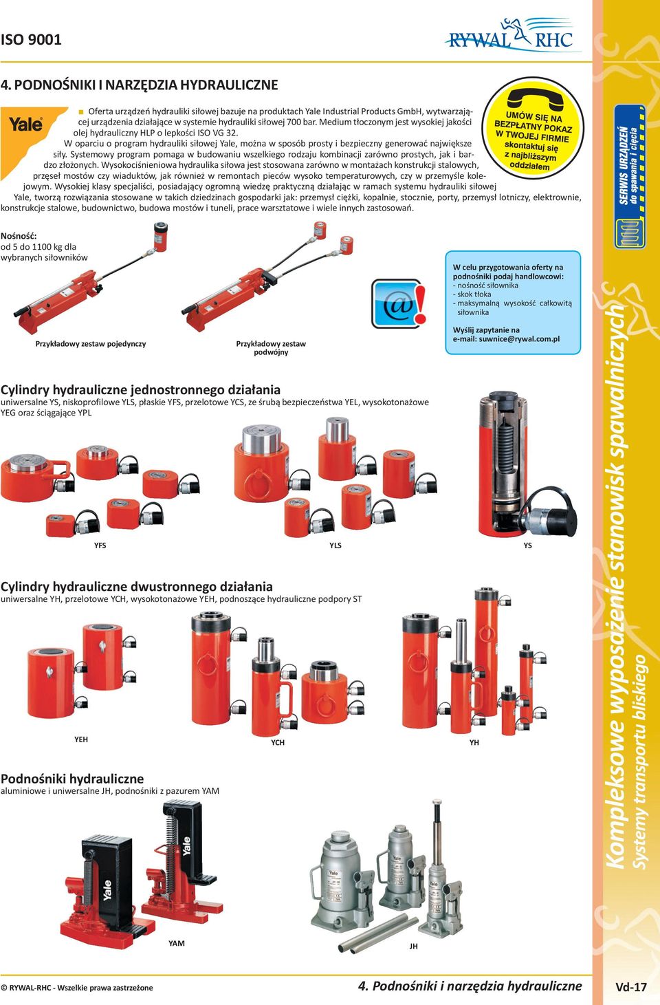 Medium tłoczonym jest wysokiej jakości olej hydrauliczny HLP o lepkości ISO VG 32. W oparciu o program hydrauliki siłowej Yale, można w sposób prosty i bezpieczny generować największe siły.