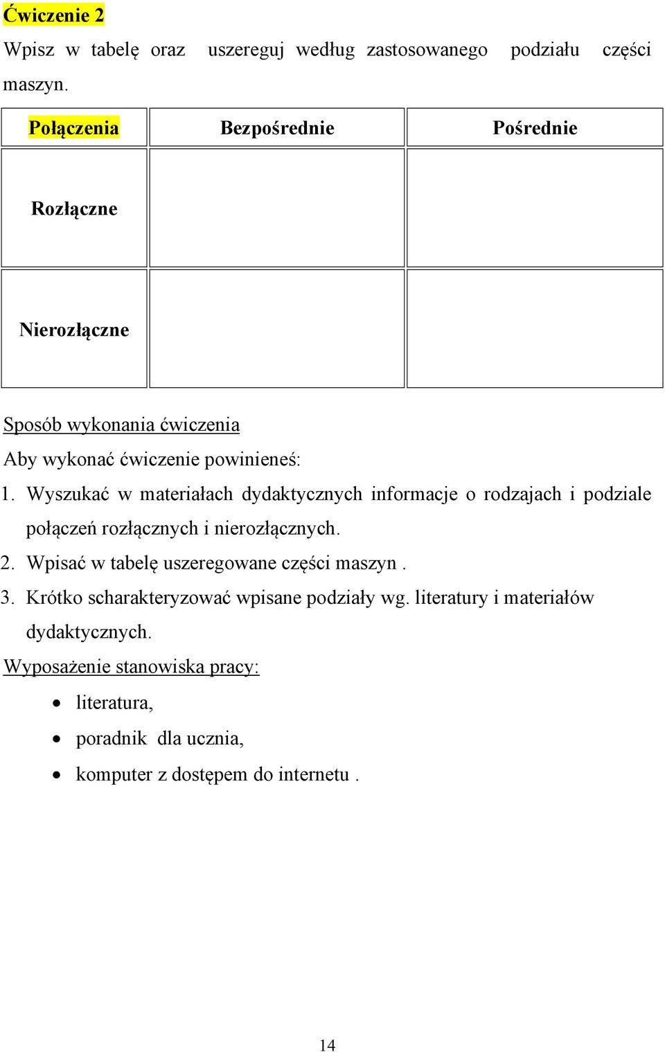 Wyszukać w materiałach dydaktycznych informacje o rodzajach i podziale połączeń rozłącznych i nierozłącznych. 2.