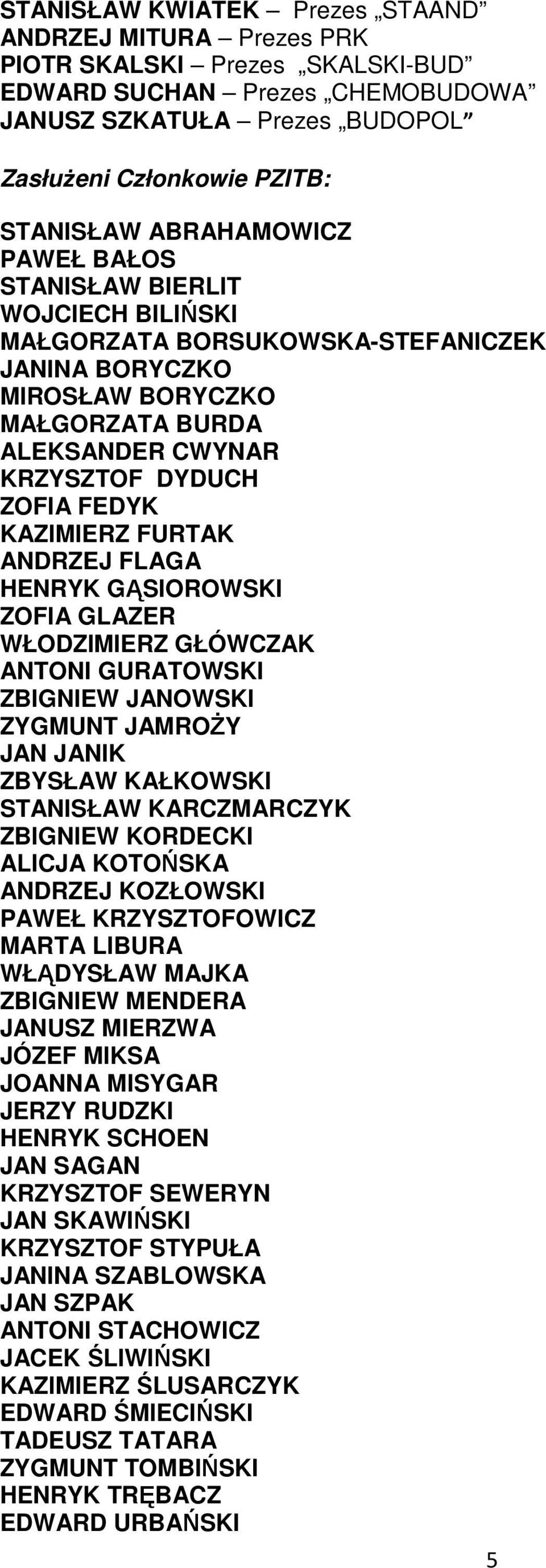 KAZIMIERZ FURTAK ANDRZEJ FLAGA HENRYK GĄSIOROWSKI ZOFIA GLAZER WŁODZIMIERZ GŁÓWCZAK ANTONI GURATOWSKI ZBIGNIEW JANOWSKI ZYGMUNT JAMROśY JAN JANIK ZBYSŁAW KAŁKOWSKI STANISŁAW KARCZMARCZYK ZBIGNIEW