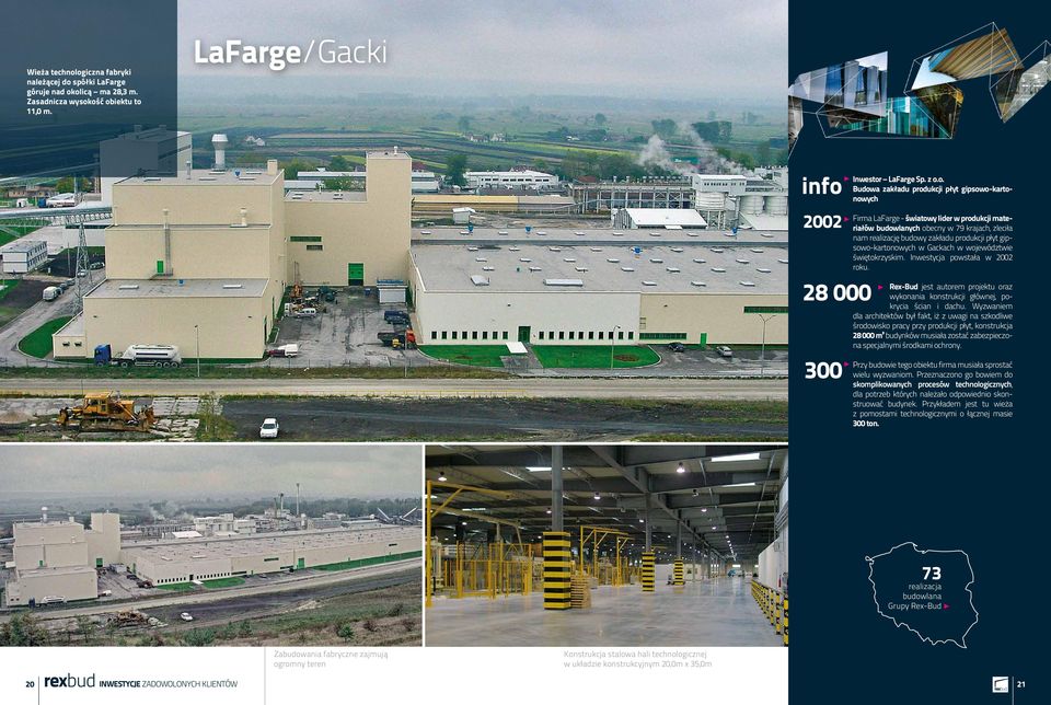 gipsowo-kartonowych 2002 28 000 300 Firma LaFarge - światowy lider w produkcji materiałów budowlanych obecny w 79 krajach, zleciła nam realizację budowy zakładu produkcji płyt gipsowo-kartonowych w