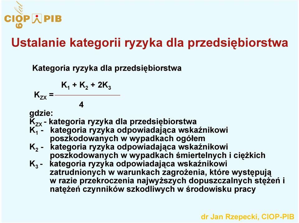 odpowiadająca wskaźnikowi poszkodowanych w wypadkach śmiertelnych i ciężkich K 3 - kategoria ryzyka odpowiadająca wskaźnikowi