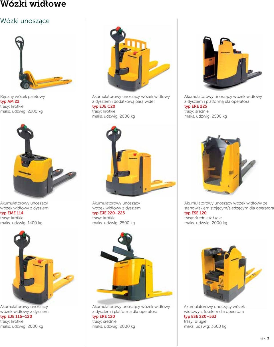trasy: średnie maks. udźwig: 2500 kg Akumulatorowy unoszący wózek widłowy z dyszlem typ EME 114 trasy: krótkie maks.