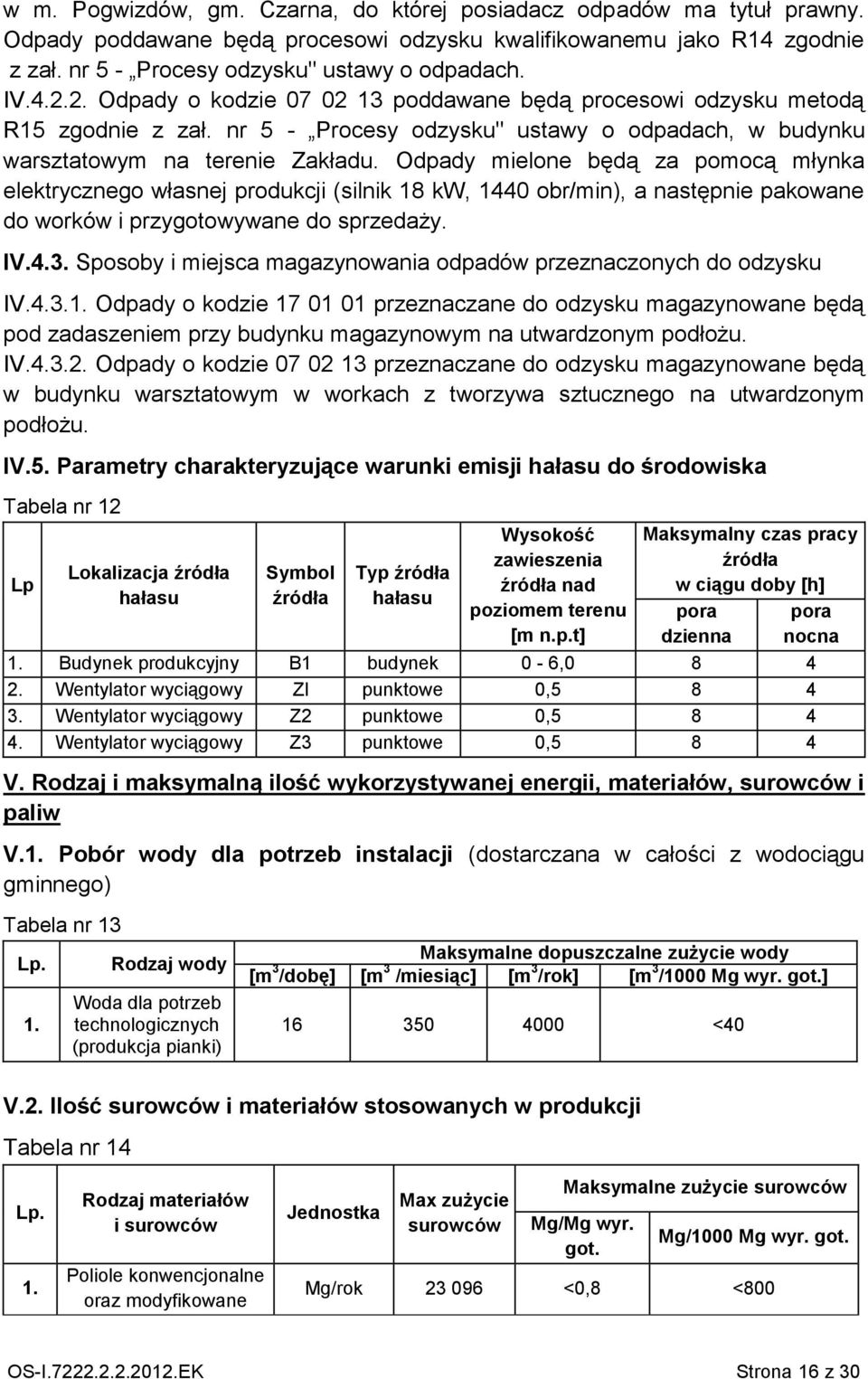 Odpady mielone będą za pomocą młynka elektrycznego własnej produkcji (silnik 18 kw, 1440 obr/min), a następnie pakowane do worków i przygotowywane do sprzedaży. IV.4.3.