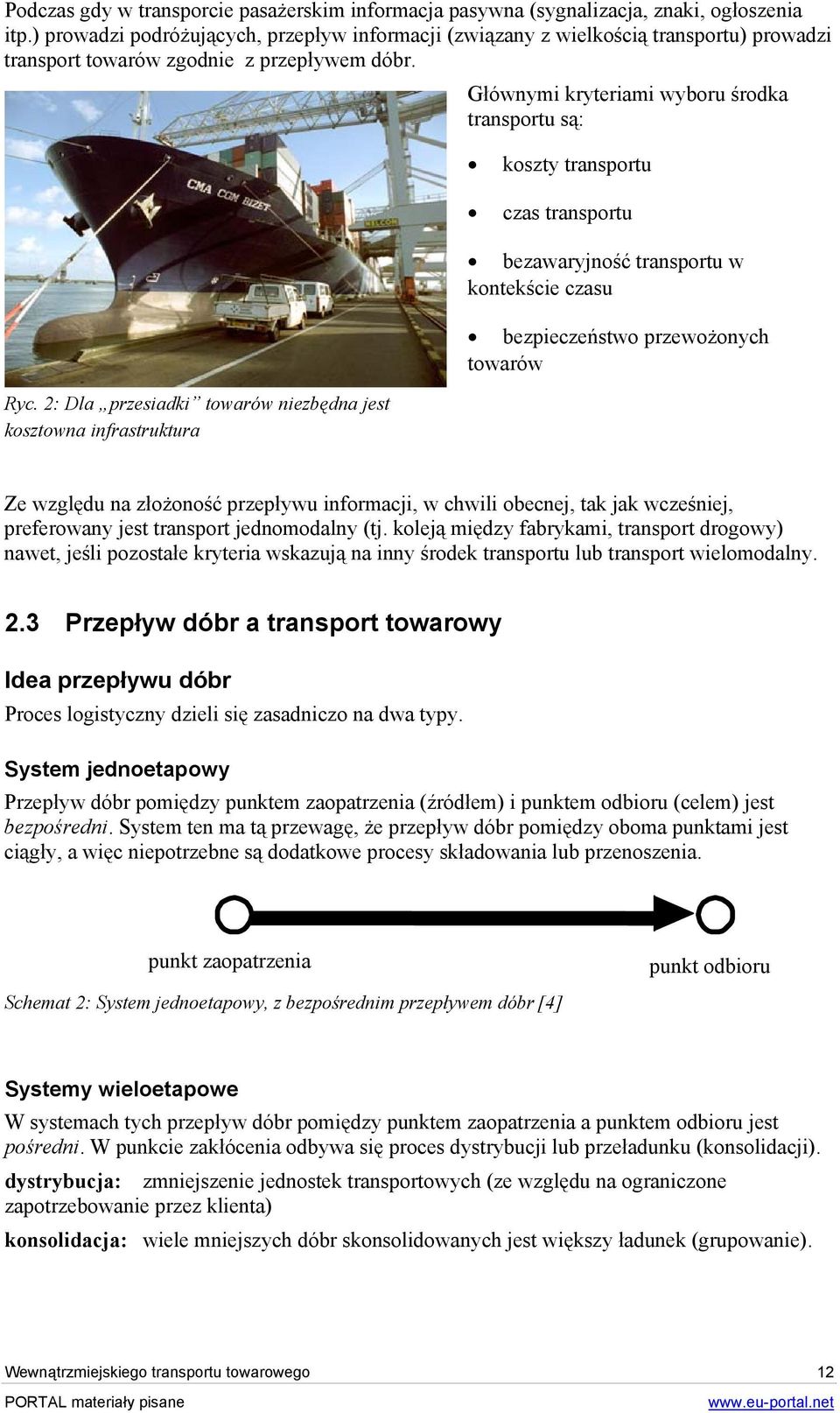 2: Dla przesiadki towarów niezbędna jest kosztowna infrastruktura koszty transportu czas transportu bezawaryjność transportu w kontekście czasu bezpieczeństwo przewożonych towarów Ze względu na