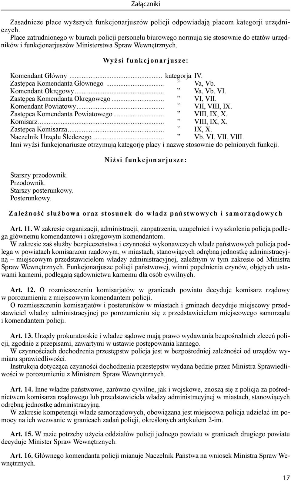 .. kategorja IV. Zastępca Komendanta Głównego... Va, Vb. Komendant Okręgowy... Va, Vb, VI. Zastępca Komendanta Okręgowego... VI, VII. Komendant Powiatowy... VII, VIII, IX.