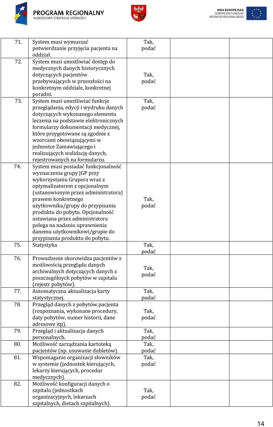 System musi umożliwiać funkcje przeglądania, edycji i wydruku danych dotyczących wykonanego elementu leczenia na podstawie elektronicznych formularzy dokumentacji medycznej, które przygotowane są