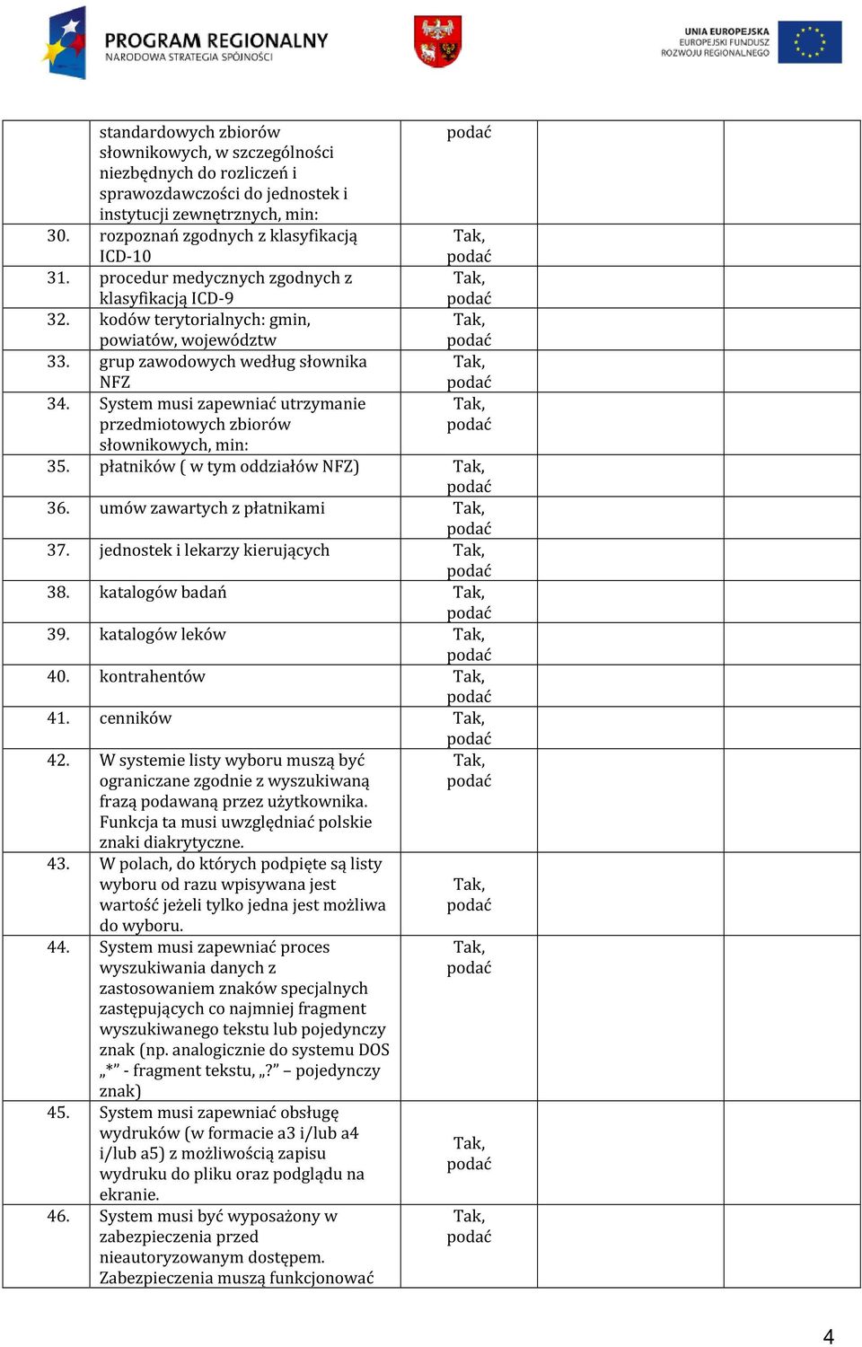 System musi zapewniać utrzymanie przedmiotowych zbiorów słownikowych, min: 35. płatników ( w tym oddziałów NFZ) 36. umów zawartych z płatnikami 37. jednostek i lekarzy kierujących 38.