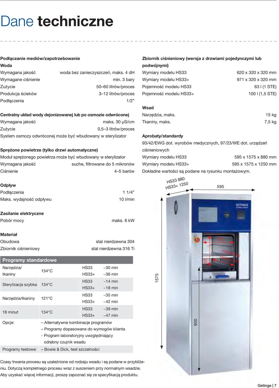 30 µs/cm Zużycie 0,5 3 litrów/proces System osmozy odwróconej może być wbudowany w sterylizator Sprężone powietrze (tylko drzwi automatyczne) Moduł sprężonego powietrza może być wbudowany w