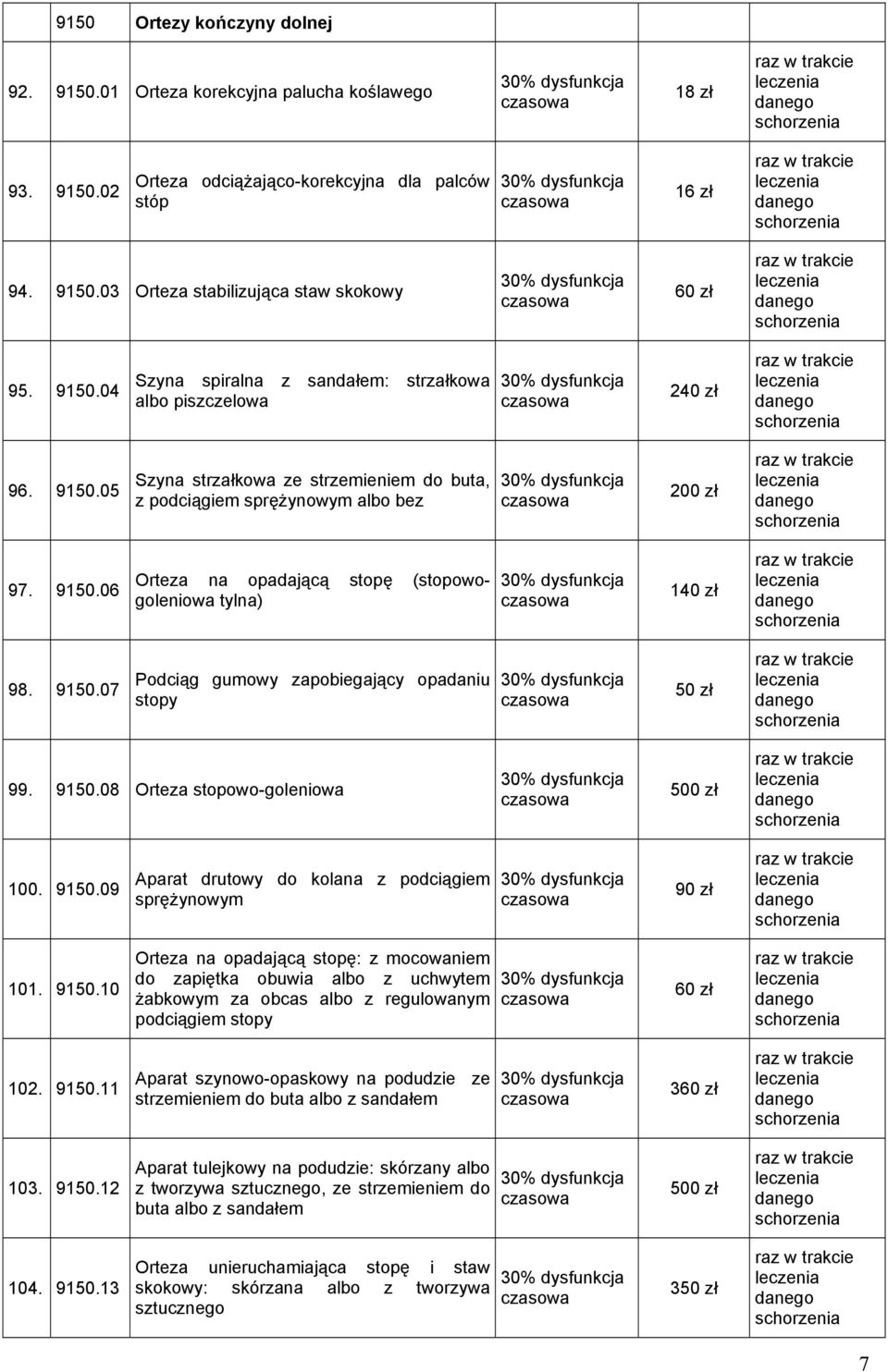 9150.07 Podciąg gumowy zapobiegający opadaniu stopy 50 zł 99. 9150.