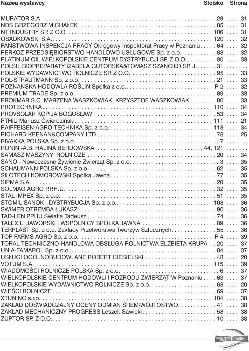 Z O.O.....80... 33 POLSIL BIOPREPARATY IZABELA GUTORSKA&TOMASZ SZANCIŁO SP. J.....31... POLSKIE WYDAWNICTWO ROLNICZE SP. Z O.O.....95... 33 POL-STRAUTMANN Sp. z o.o.....21.