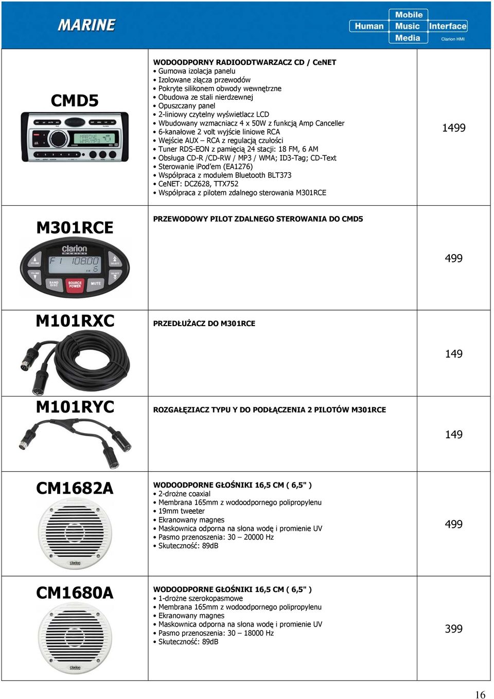 AM Obsługa CD-R /CD-RW / MP3 / WMA; ID3-Tag; CD-Text Sterowanie ipod em (EA1276) Współpraca z modułem Bluetooth BLT373 CeNET: DCZ628, TTX752 Współpraca z pilotem zdalnego sterowania M301RCE