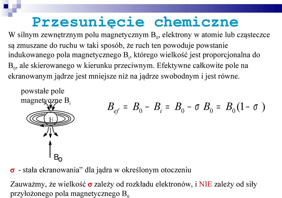 Efektywne całkowite pole na ekranowanym jądrze jest mniejsze niż na jądrze swobodnym i jest równe.