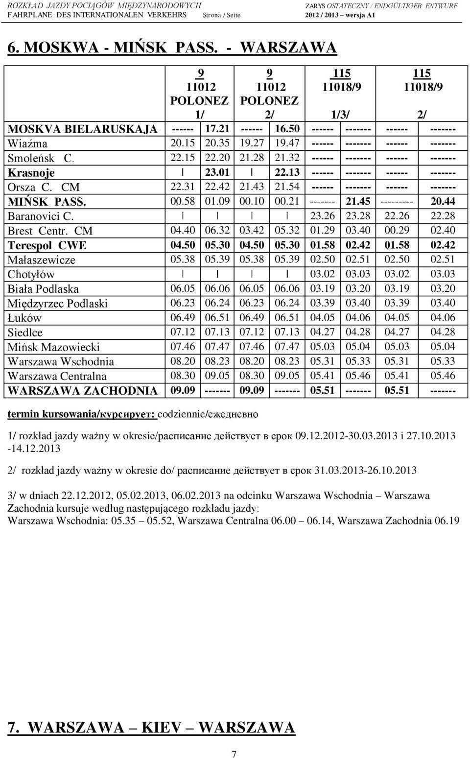 54 ------ ------- ------ ------- MIŃSK PASS. 00.58 01.09 00.10 00.21 ------- 21.45 --------- 20.44 Baranovici C. 23.26 23.28 22.26 22.28 Brest Centr. CM 04.40 06.32 03.42 05.32 01.29 03.40 00.29 02.