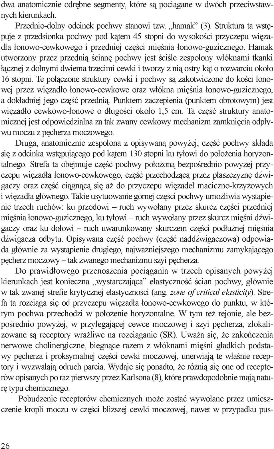 Hamak utworzony przez przednią ścianę pochwy jest ściśle zespolony włóknami tkanki łącznej z dolnymi dwiema trzecimi cewki i tworzy z nią ostry kąt o rozwarciu około 16 stopni.