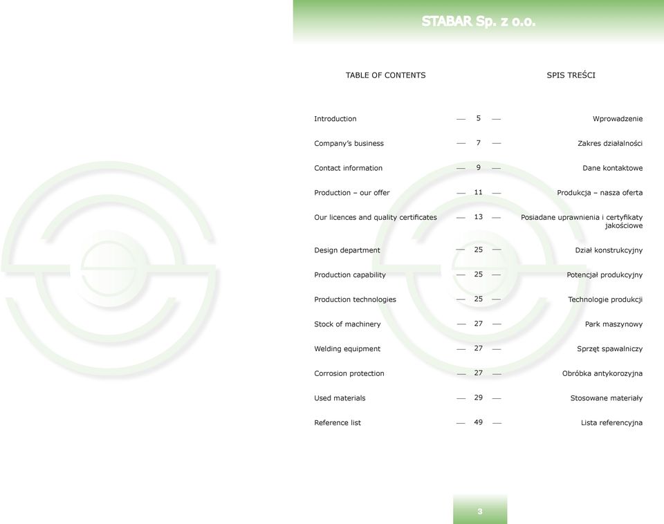 konstrukcyjny Production capability 25 Potencjał produkcyjny Production technologies 25 Technologie produkcji Stock of machinery 27 Park maszynowy