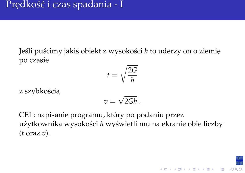 szybkościa v = 2Gh.