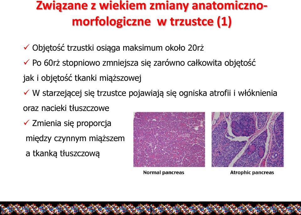 objętość tkanki miąższowej W starzejącej się trzustce pojawiają się ogniska atrofii i