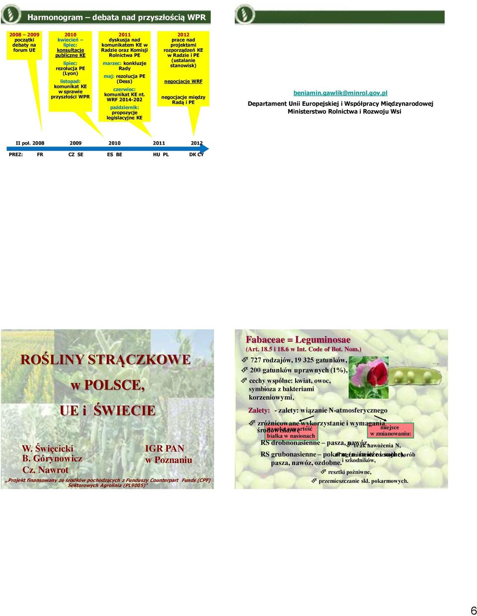 WRF 2014-202 październik: propozycje legislacyjne KE 2012 prace nad projektami rozporządzeń KE w Radzie i PE (ustalanie stanowisk) negocjacje WRF negocjacje między Radą i PE beniamin.gawlik@minrol.