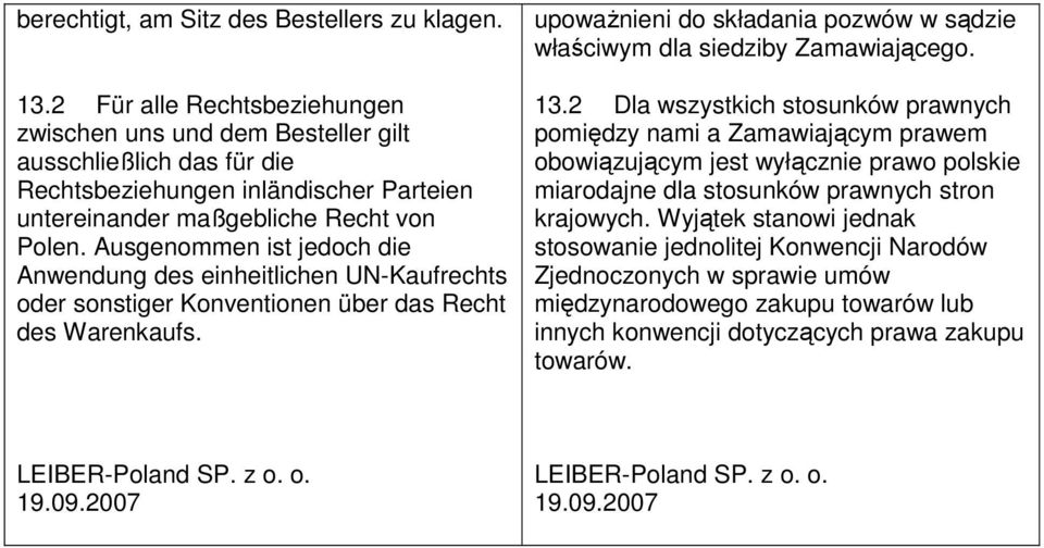 Ausgenommen ist jedoch die Anwendung des einheitlichen UN-Kaufrechts oder sonstiger Konventionen über das Recht des Warenkaufs.