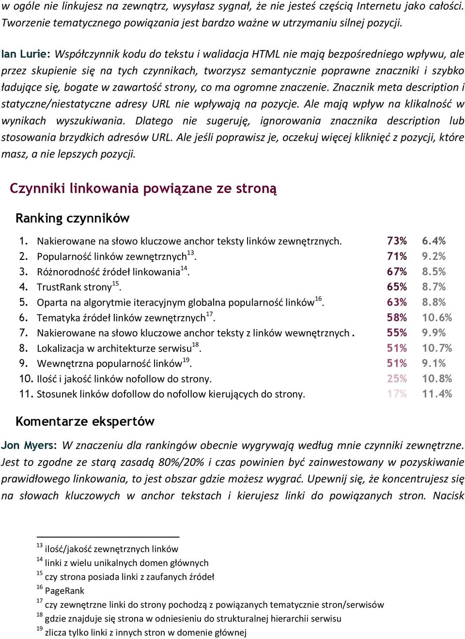 bogate w zawartość strony, co ma ogromne znaczenie. Znacznik meta description i statyczne/niestatyczne adresy URL nie wpływają na pozycje. Ale mają wpływ na klikalność w wynikach wyszukiwania.