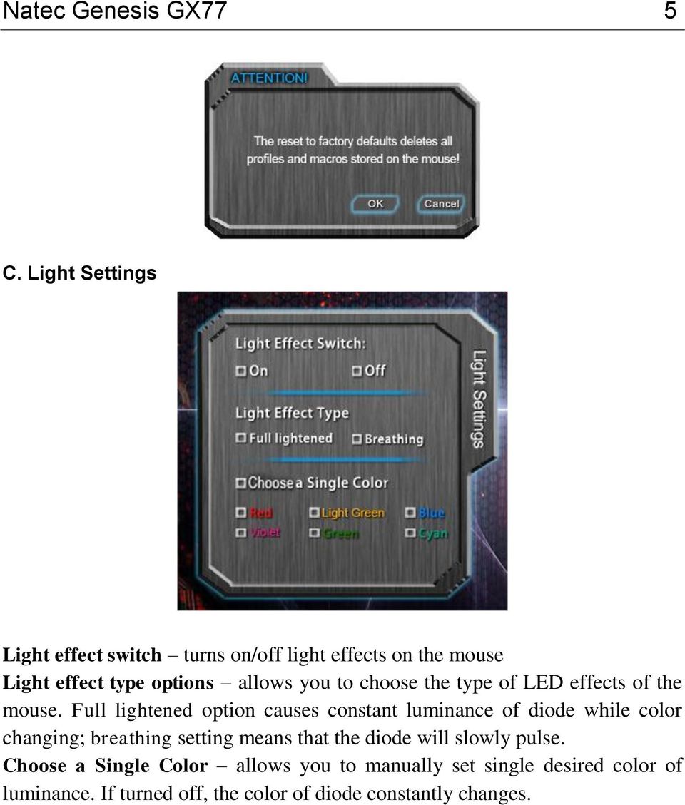 choose the type of LED effects of the mouse.