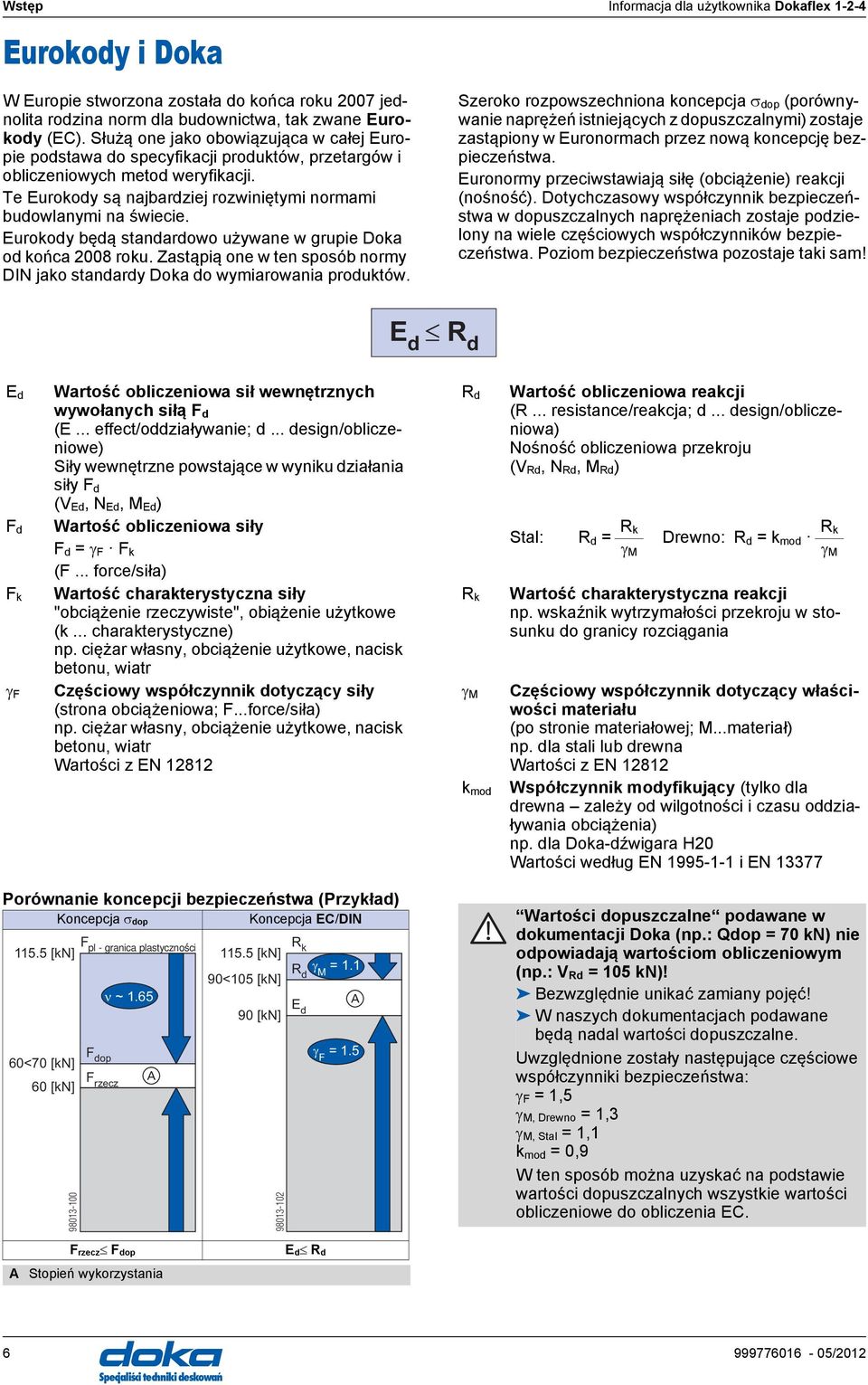 Eurokody będą standardowo używane w grupie Doka od końca 2008 roku. Zastąpią one w ten sposób normy DIN jako standardy Doka do wymiarowania produktów.