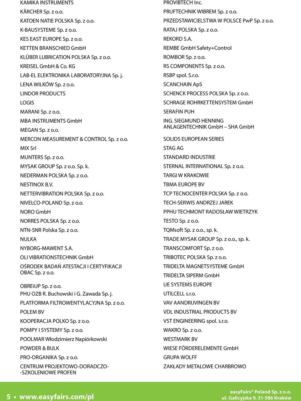 z o.o. MYSAK GROUP Sp. z o.o. Sp. k. NEDERMAN POLSKA Sp. z o.o. NESTINOX B.V. NETTERVIBRATION POLSKA Sp. z o.o. NIVELCO-POLAND Sp. z o.o. NORO GmbH NORRES POLSKA Sp. z o.o. NTN-SNR Polska Sp. z o.o. NULKA NYBORG-MAWENT S.