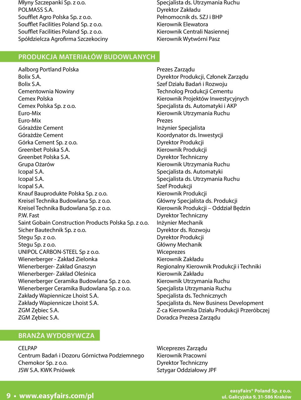 lborg Portland Polska Bolix S.A. Bolix S.A. Cementownia Nowiny Cemex Polska Cemex Polska Sp. z o.o. Euro-Mix Euro-Mix Górażdże Cement Górażdże Cement Górka Cement Sp. z o.o. Greenbet Polska S.A. Greenbet Polska S.A. Grupa Ożarów Icopal S.