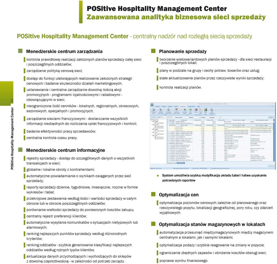 funkcji ułatwiających realizowanie założonych strategii cenowych i badanie skuteczności działań marketingowych; ustanawianie i centralne zarządzanie dowolną ilością akcji promocyjnych - programami