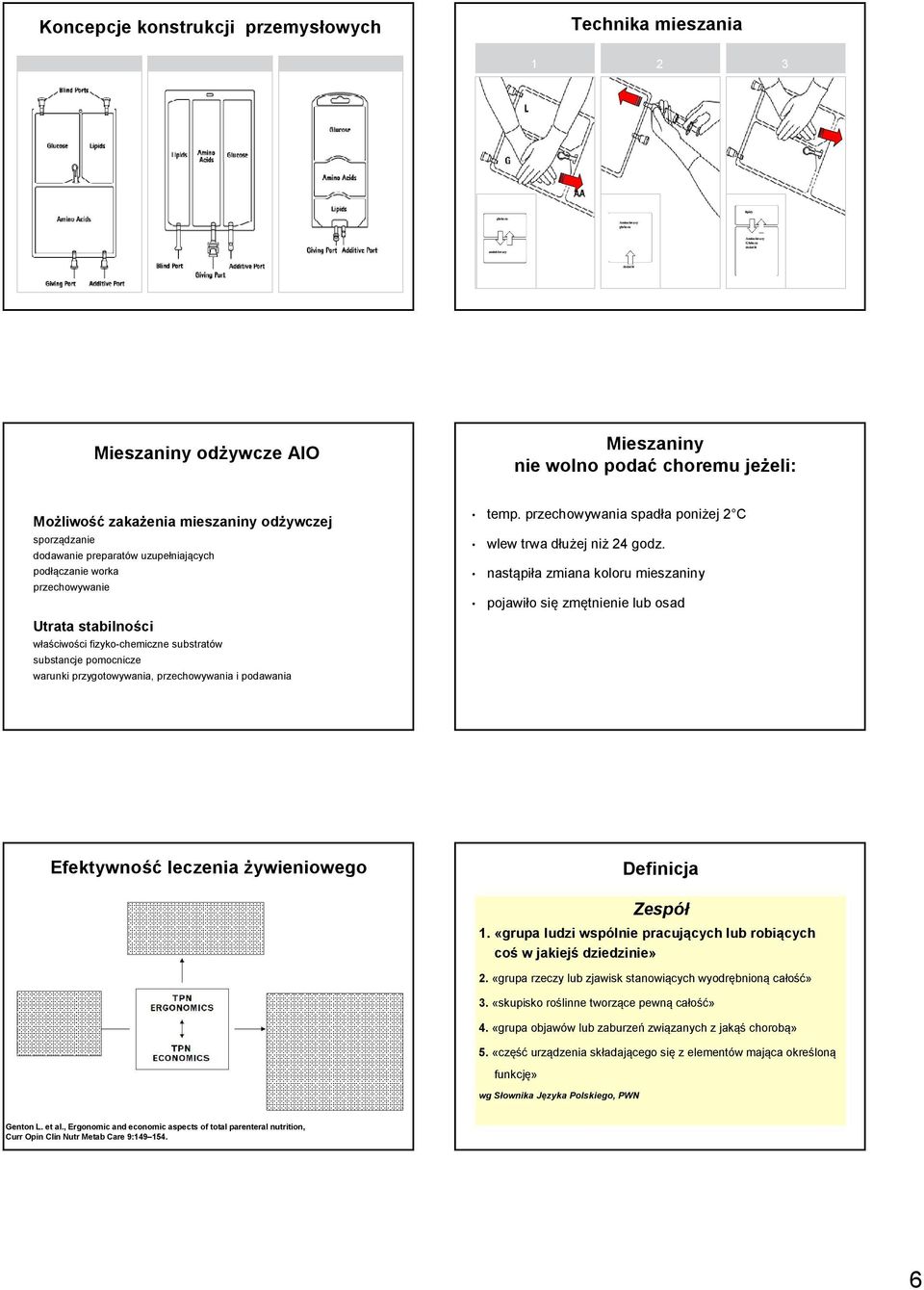 dodawanie preparatów uzupełniających podłączanie worka nastąpiła zmiana koloru mieszaniny pojawiło się zmętnienie lub osad przechowywanie Utrata stabilności właściwości fizykochemiczne substratów