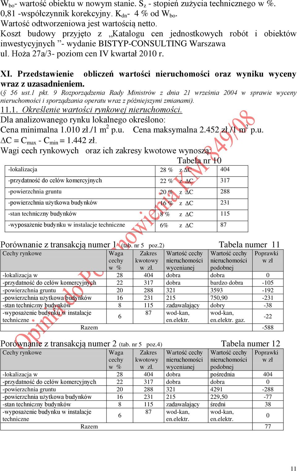 Przedstawienie obliczeń wartości oraz wyniku wyceny wraz z uzasadnieniem. ( 56 ust.1 pkt.