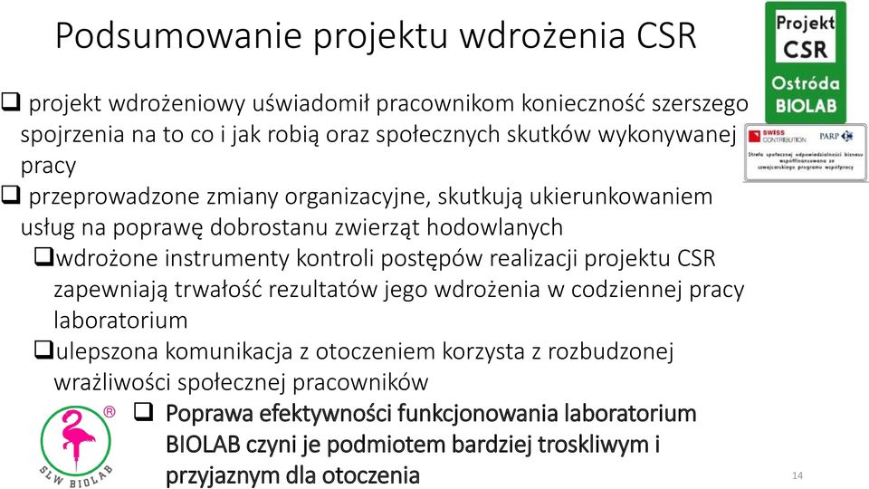 postępów realizacji projektu CSR zapewniają trwałość rezultatów jego wdrożenia w codziennej pracy laboratorium ulepszona komunikacja z otoczeniem korzysta z