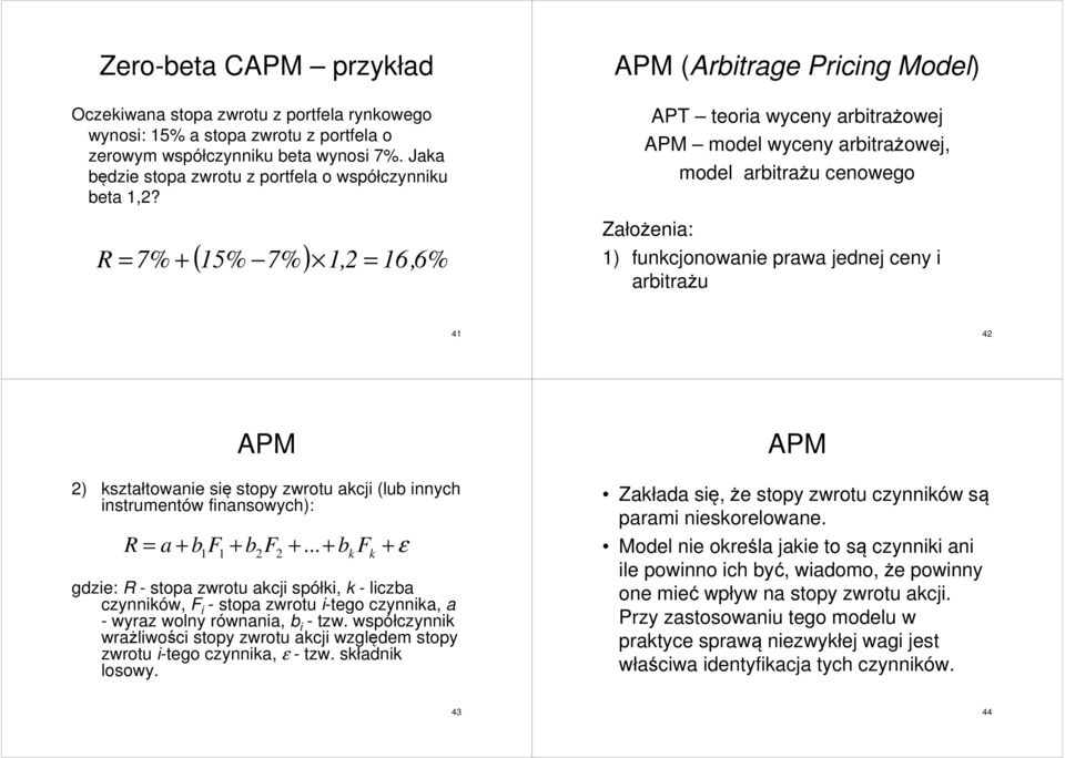 kształtowane sę stopy zwrotu akcj (lub nnych nstrumentów fnansowych): = a + b F + bf +.