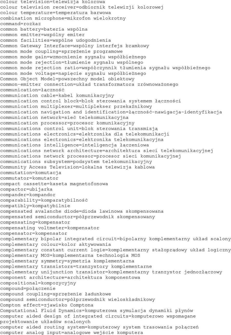 gain=wzmocnienie sygnału współbieżnego common mode rejection=tłumienie sygnału wspólnego common mode rejection ratio=współczynnik tłumienia sygnału współbieżnego common mode voltage=napięcie sygnału