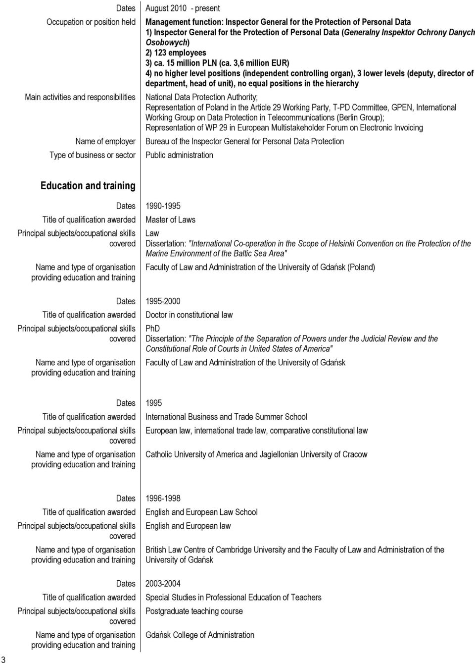 3,6 million EUR) 4) no higher level positions (independent controlling organ), 3 lower levels (deputy, director of department, head of unit), no equal positions in the hierarchy National Data