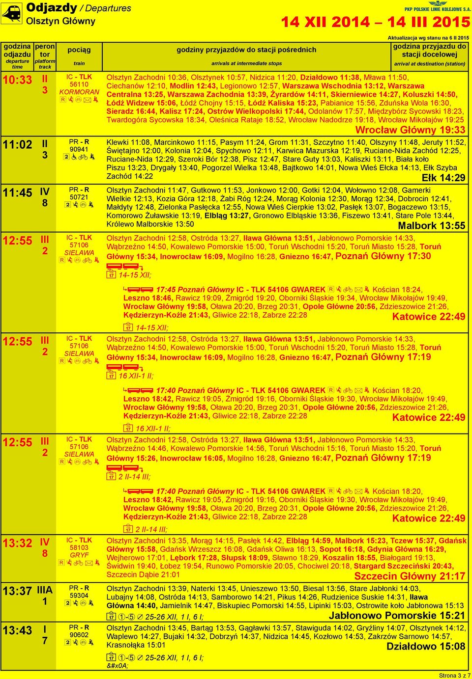 Centralna :5, Warszawa Zachodnia :9, Żyrardów :, Skierniewice :, Koluszki :50, Łódź Widzew 5:06, Łódź Chojny 5:5, Łódź Kaliska 5:, Pabianice 5:56, Zduńska Wola 6:0, Sieradz 6:, Kalisz :, Ostrów