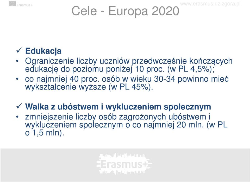 osób w wieku 30-34 powinno mieć wykształcenie wyższe (w PL 45%).